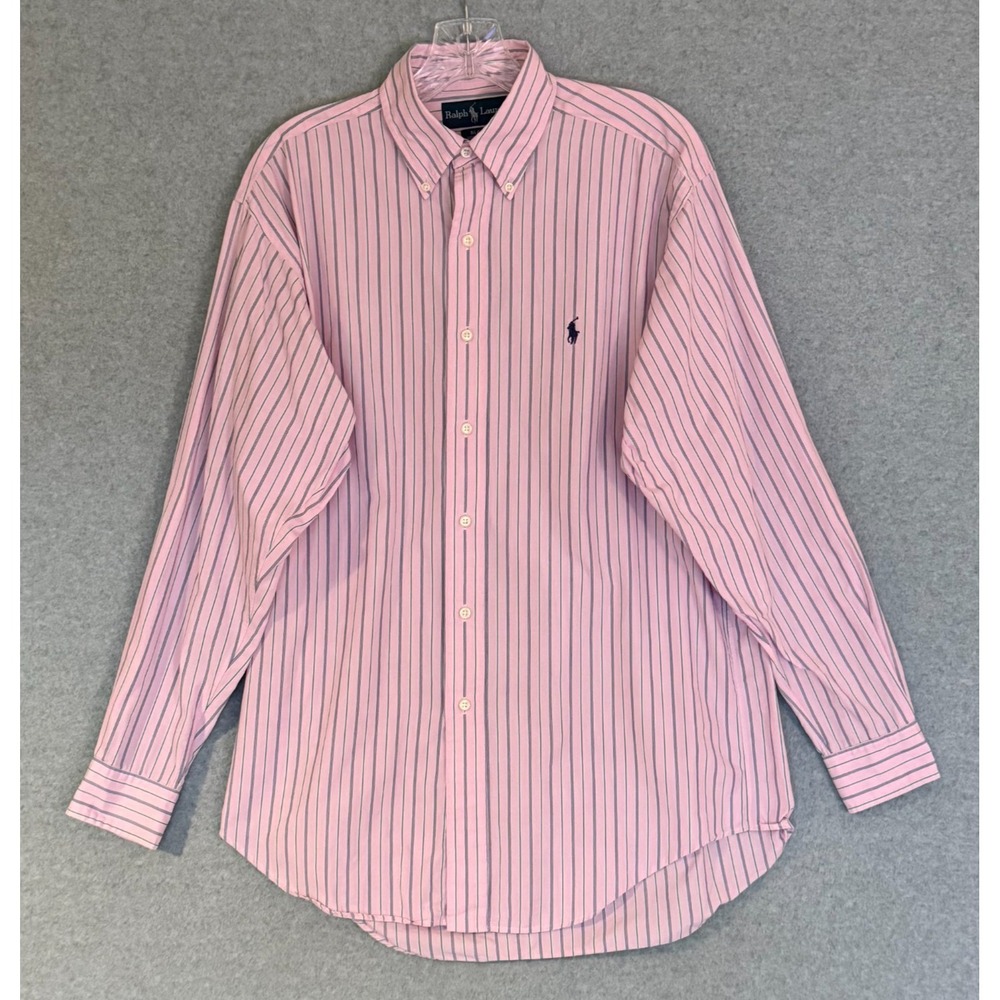 Ralph Lauren Shirt Mens Large Pink Green Striped Blake Long Sleeve Button Down